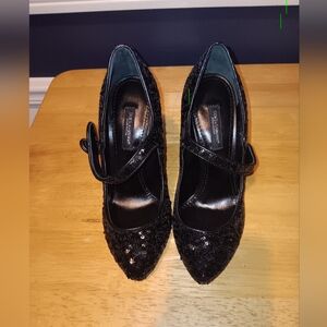 Dolce & Gabbana Black Sequin Mary Jane Heels Soze 35 1/2